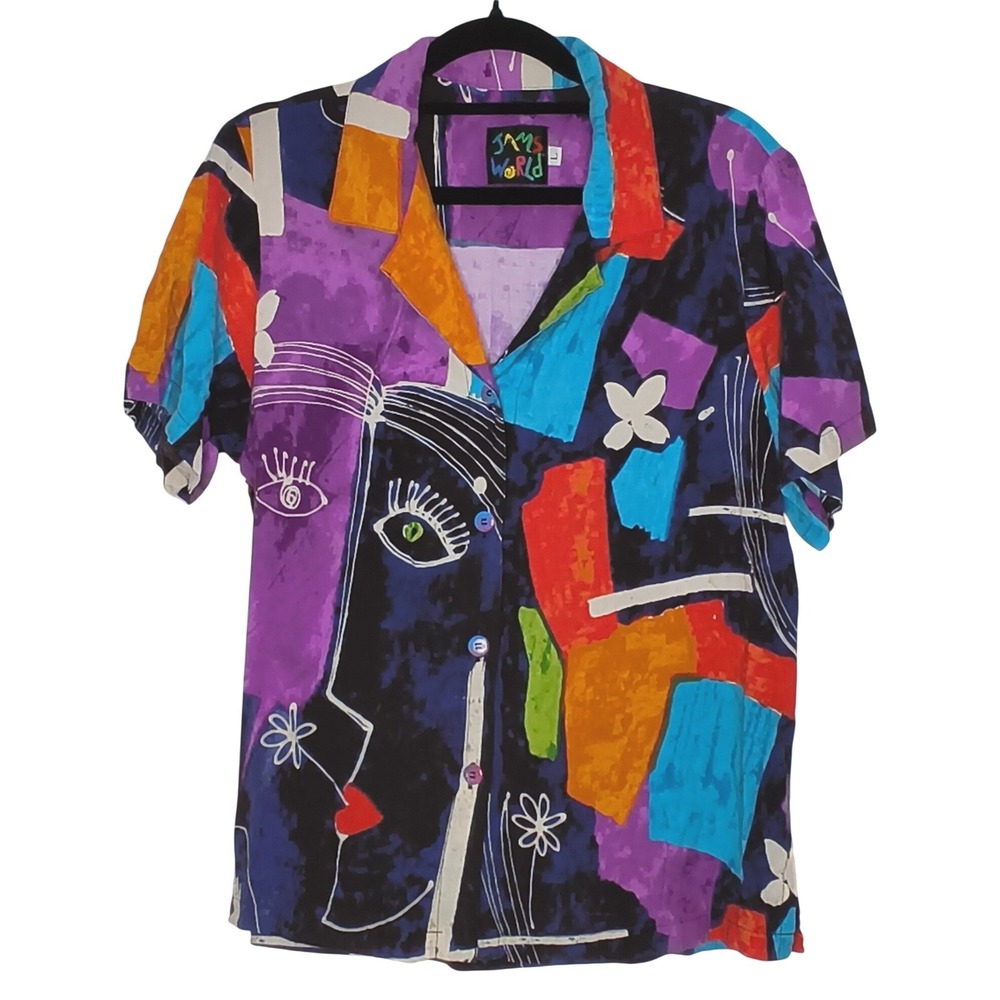 Jams World Button Up Shirt Women Large Picasso Multicolor Mademoiselle Art